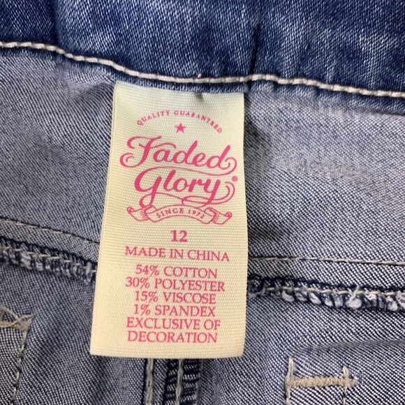 Faded Glory Girls Boot Cut Jeans 12 Stretch Embroidered Pockets Adjustable Waist - Picture 6 of 13